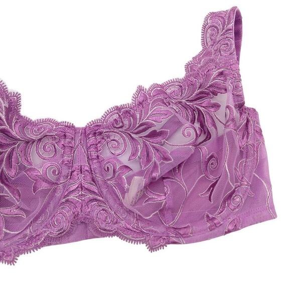 Soma Sensuous Lace Unlined Demi Bra Size 34C New Sheer Purple Embroidered - Picture 2 of 7